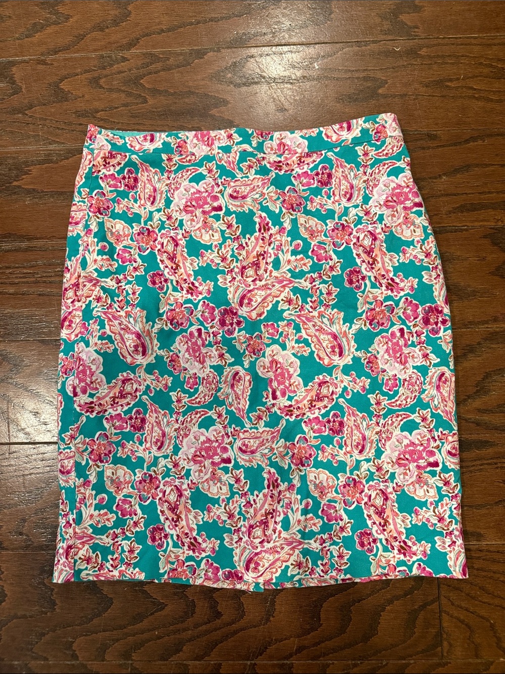J Crew Factory turquoise/pink floral pencil skirt, size 8 - Picture 2 of 6